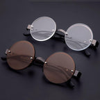 Classic Natural Crystal Glass Stone Reading Glasses Male High Definition Anti Fatigue Round Brown Reading Glasses Female Lightweight Thin Steel Frame With Compact Case For Daily Use Stevvex