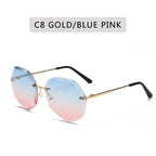 Classic Rimless Sunglasses Women Metal Frame Diamond Cutting Lens Sunglasses For Women New Fashion Black Color New Retro Sun Glasses For Women New Summer Style Sun glasses For Female Famous Style Frames Stevvex