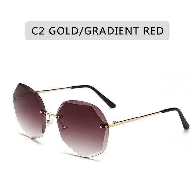 Classic Rimless Sunglasses Women Metal Frame Diamond Cutting Lens Sunglasses For Women New Fashion Black Color New Retro Sun Glasses For Women New Summer Style Sun glasses For Female Famous Style Frames Stevvex
