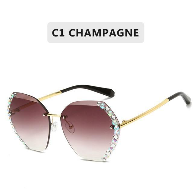 Classic Rimless Sunglasses Women Metal Frame Diamond Cutting Lens Sunglasses For Women New Fashion Black Color New Retro Sun Glasses For Women New Summer Style Sun glasses For Female Famous Style Frames Stevvex