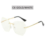Classic Rimless Sunglasses Women Metal Frame Diamond Cutting Lens Sunglasses For Women New Fashion Black Color New Retro Sun Glasses For Women New Summer Style Sun glasses For Female Famous Style Frames Stevvex