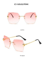 Classic Rimless Sunglasses Women Metal Frame Diamond Cutting Lens Sunglasses For Women New Fashion Black Color New Retro Sun Glasses For Women New Summer Style Sun glasses For Female Famous Style Frames Stevvex