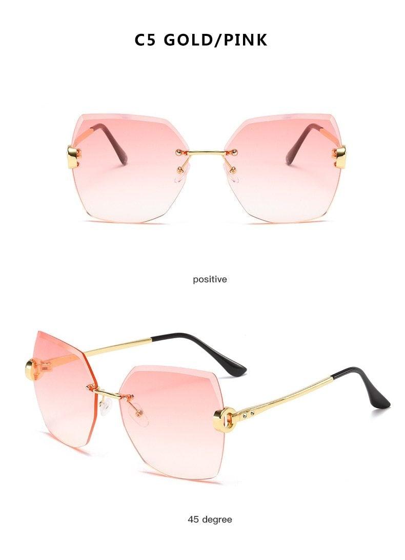 Classic Rimless Sunglasses Women Metal Frame Diamond Cutting Lens Sunglasses For Women New Fashion Black Color New Retro Sun Glasses For Women New Summer Style Sun glasses For Female Famous Style Frames Stevvex