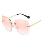 Classic Rimless Sunglasses Women Metal Frame Diamond Cutting Lens Sunglasses For Women New Fashion Black Color New Retro Sun Glasses For Women New Summer Style Sun glasses For Female Famous Style Frames Stevvex