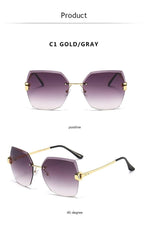 Classic Rimless Sunglasses Women Metal Frame Diamond Cutting Lens Sunglasses For Women New Fashion Black Color New Retro Sun Glasses For Women New Summer Style Sun glasses For Female Famous Style Frames Stevvex