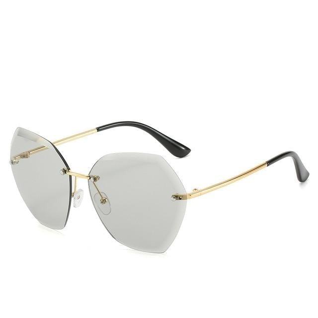 Classic Rimless Sunglasses Women Metal Frame Diamond Cutting Lens Sunglasses For Women New Fashion Black Color New Retro Sun Glasses For Women New Summer Style Sun glasses For Female Famous Style Frames Stevvex