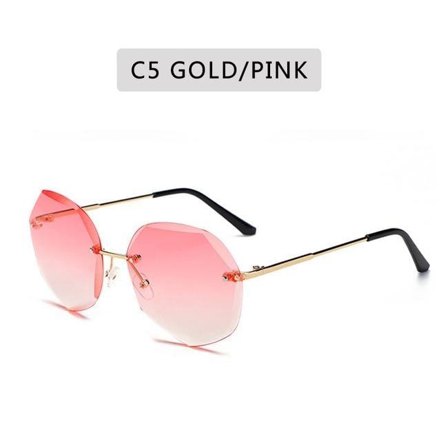 Classic Rimless Sunglasses Women Metal Frame Diamond Cutting Lens Sunglasses For Women New Fashion Black Color New Retro Sun Glasses For Women New Summer Style Sun glasses For Female Famous Style Frames Stevvex