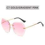 Classic Rimless Sunglasses Women Metal Frame Diamond Cutting Lens Sunglasses For Women New Fashion Black Color New Retro Sun Glasses For Women New Summer Style Sun glasses For Female Famous Style Frames Stevvex