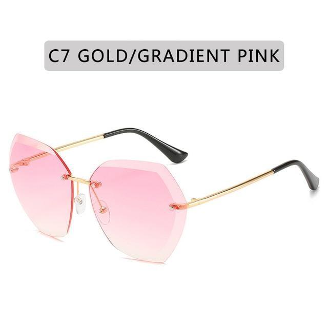 Classic Rimless Sunglasses Women Metal Frame Diamond Cutting Lens Sunglasses For Women New Fashion Black Color New Retro Sun Glasses For Women New Summer Style Sun glasses For Female Famous Style Frames Stevvex