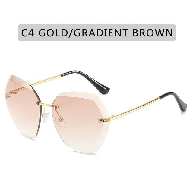 Classic Rimless Sunglasses Women Metal Frame Diamond Cutting Lens Sunglasses For Women New Fashion Black Color New Retro Sun Glasses For Women New Summer Style Sun glasses For Female Famous Style Frames Stevvex