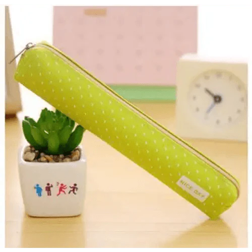 Classic Simple Candy Color Slim Canvas Pencil Pouch Pencil Bag For School Office Dot Printed Students Pencil Case Stevvex