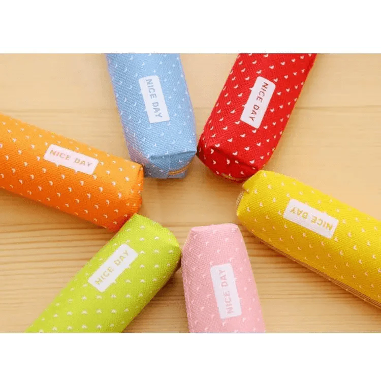 Classic Simple Candy Color Slim Canvas Pencil Pouch Pencil Bag For School Office Dot Printed Students Pencil Case Stevvex