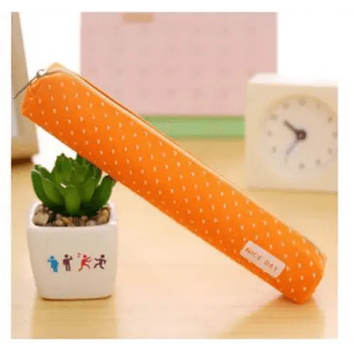 Classic Simple Candy Color Slim Canvas Pencil Pouch Pencil Bag For School Office Dot Printed Students Pencil Case Stevvex