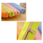 Classic Simple Candy Color Slim Canvas Pencil Pouch Pencil Bag For School Office Dot Printed Students Pencil Case Stevvex