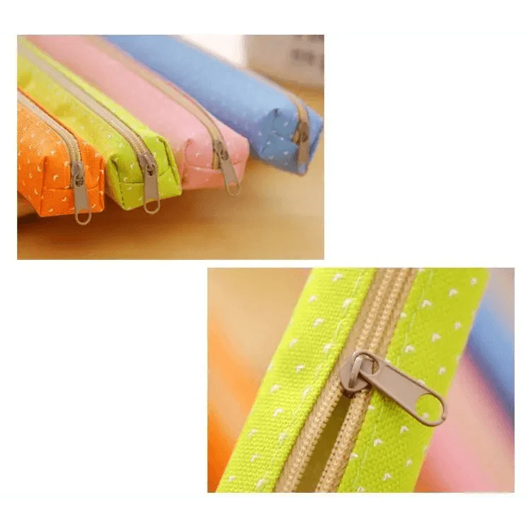 Classic Simple Candy Color Slim Canvas Pencil Pouch Pencil Bag For School Office Dot Printed Students Pencil Case Stevvex