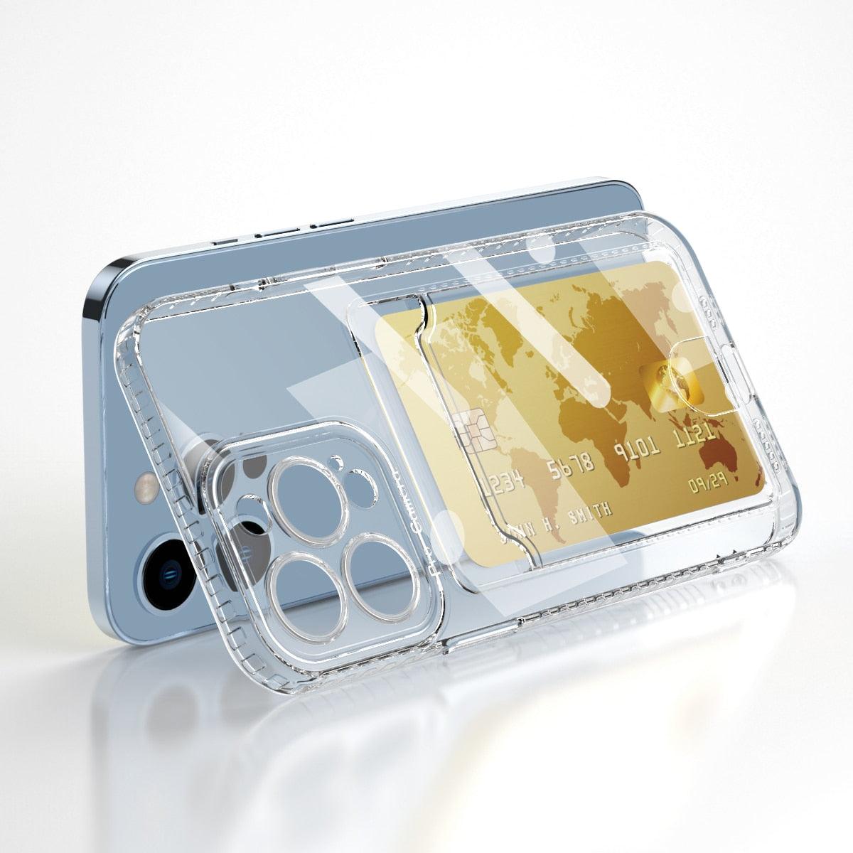 Classic Transparent Soft Thin Clear Wallet Case For iPhone 14 13 12 11 Pro Max 6 6S 7 8 Plus SE X XR XS Transparent Card Slot Pocket Simple Clear Shockproof Protective Slim iPhone Case Stevvex