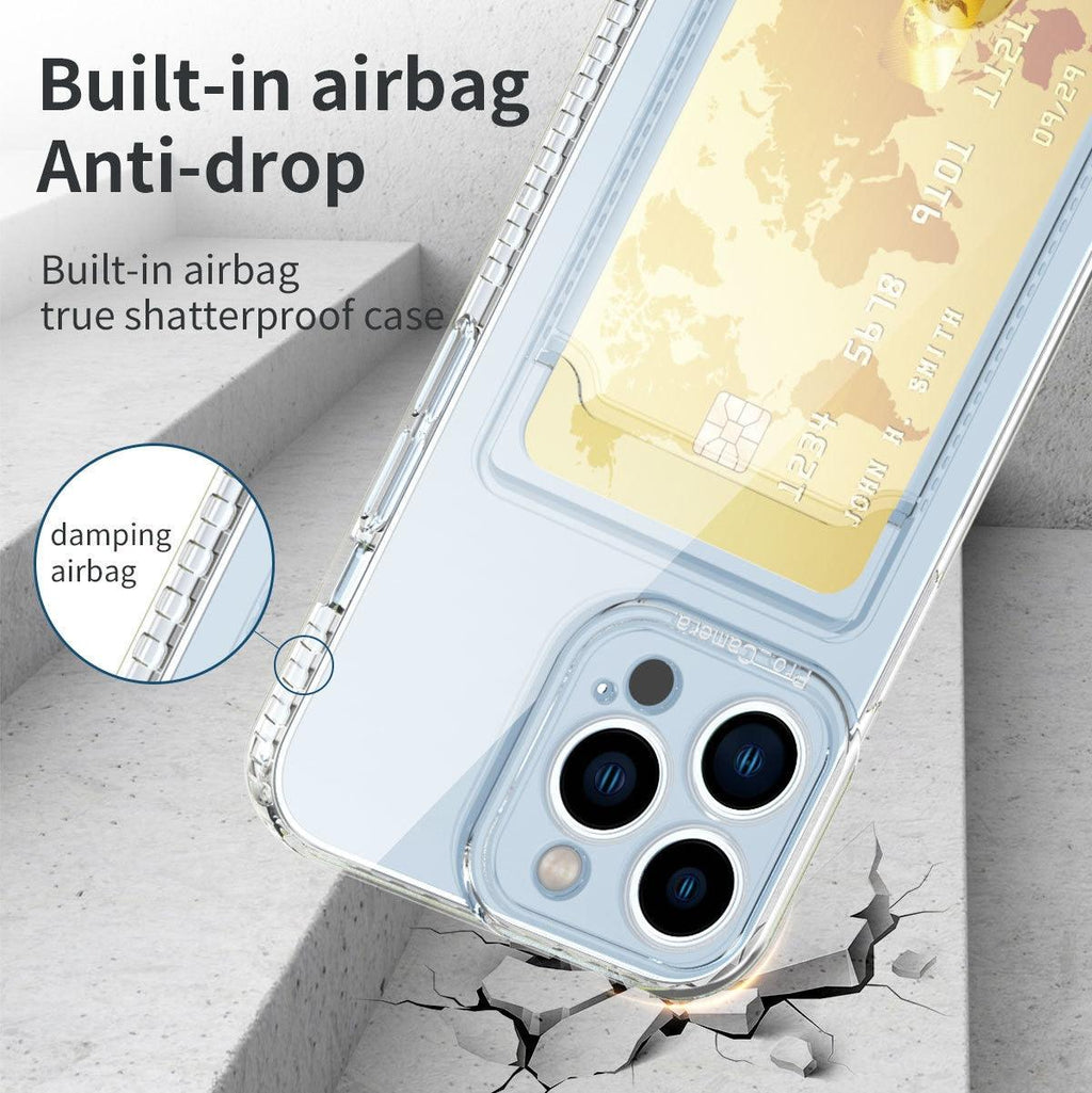 Classic Transparent Soft Thin Clear Wallet Case For iPhone 14 13 12 11 Pro Max 6 6S 7 8 Plus SE X XR XS Transparent Card Slot Pocket Simple Clear Shockproof Protective Slim iPhone Case Stevvex