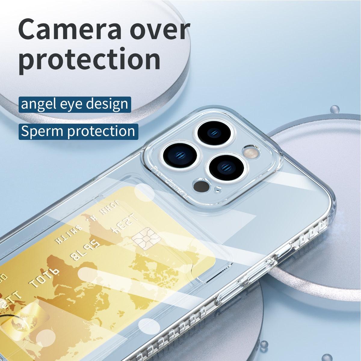 Classic Transparent Soft Thin Clear Wallet Case For iPhone 14 13 12 11 Pro Max 6 6S 7 8 Plus SE X XR XS Transparent Card Slot Pocket Simple Clear Shockproof Protective Slim iPhone Case Stevvex