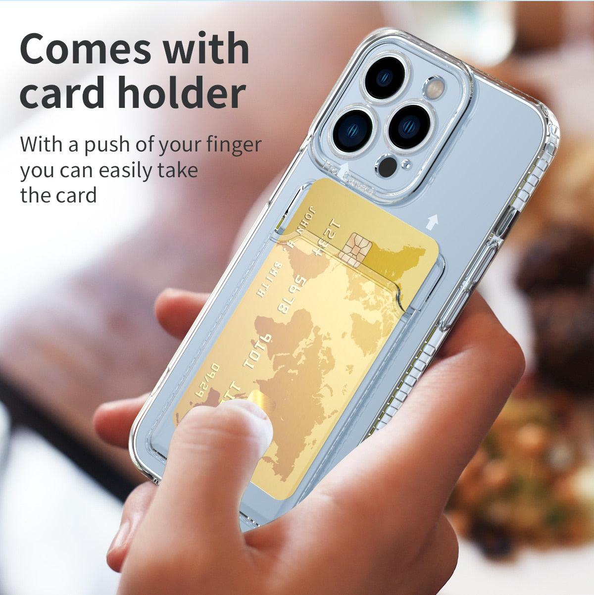 Classic Transparent Soft Thin Clear Wallet Case For iPhone 14 13 12 11 Pro Max 6 6S 7 8 Plus SE X XR XS Transparent Card Slot Pocket Simple Clear Shockproof Protective Slim iPhone Case Stevvex
