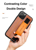 Classic Vintage Design Leather Belt Style With Strap Case for iPhone 14 13 12 Mini 11 Pro Max XS XR Max 8 7 6S Plus PU Leather Wristband Card Holder Full Cover Business Simple Iphone Case For Men And Women Stevvex