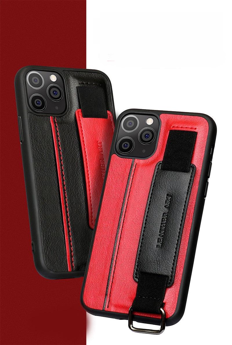 Classic Vintage Design Leather Belt Style With Strap Case for iPhone 14 13 12 Mini 11 Pro Max XS XR Max 8 7 6S Plus PU Leather Wristband Card Holder Full Cover Business Simple Iphone Case For Men And Women Stevvex