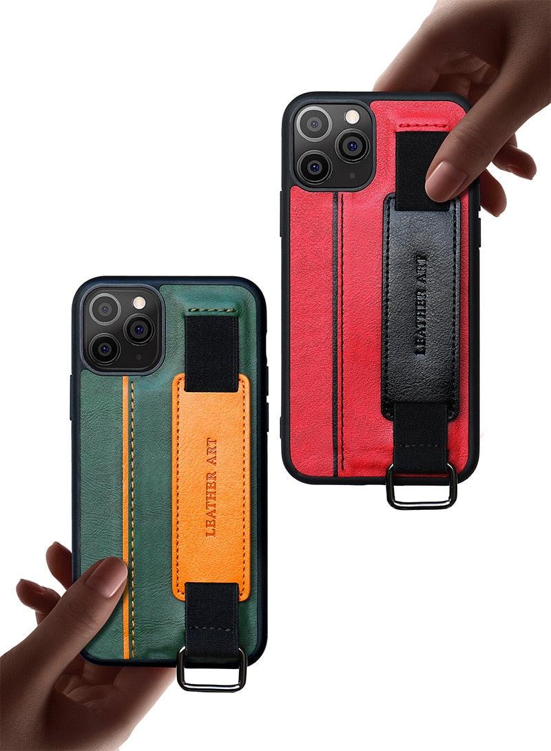 Classic Vintage Design Leather Belt Style With Strap Case for iPhone 14 13 12 Mini 11 Pro Max XS XR Max 8 7 6S Plus PU Leather Wristband Card Holder Full Cover Business Simple Iphone Case For Men And Women Stevvex