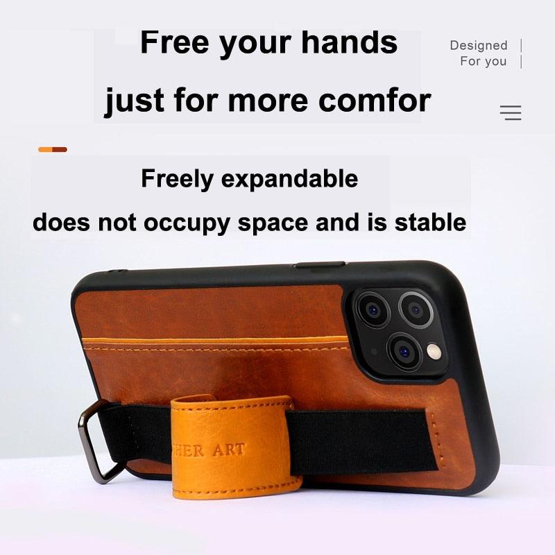 Classic Vintage Design Leather Belt Style With Strap Case for iPhone 14 13 12 Mini 11 Pro Max XS XR Max 8 7 6S Plus PU Leather Wristband Card Holder Full Cover Business Simple Iphone Case For Men And Women Stevvex