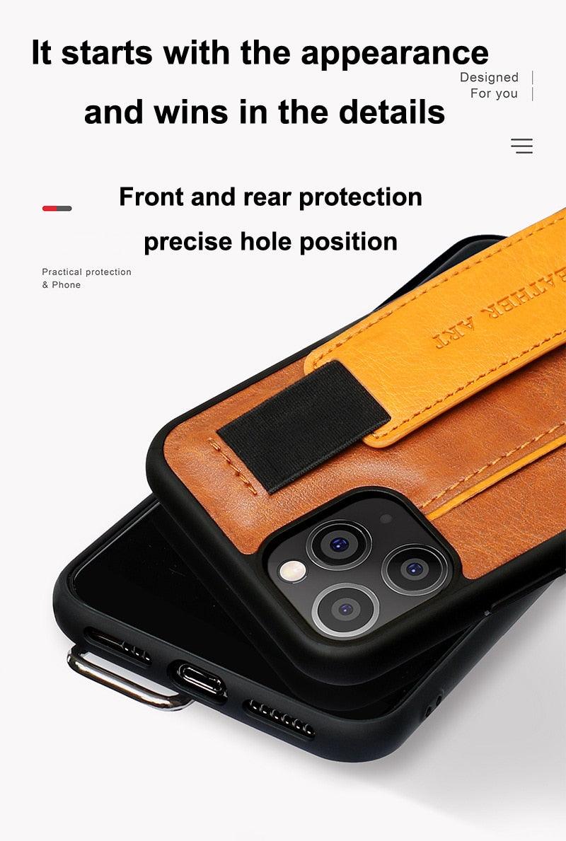Classic Vintage Design Leather Belt Style With Strap Case for iPhone 14 13 12 Mini 11 Pro Max XS XR Max 8 7 6S Plus PU Leather Wristband Card Holder Full Cover Business Simple Iphone Case For Men And Women Stevvex