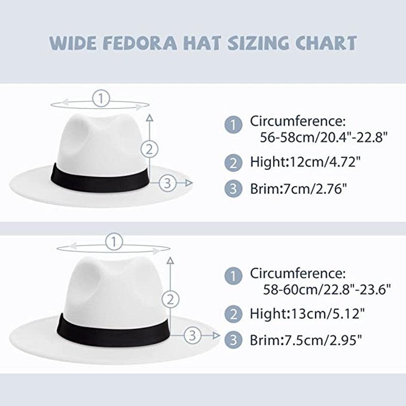 Classic Wide Brim Fedora Hat Men Women Two Colors Fedora Hats Cowboy Hat White Blue Belt Beautiful Design Soft Unisex Party Formal Hat 56-58CM Stevvex
