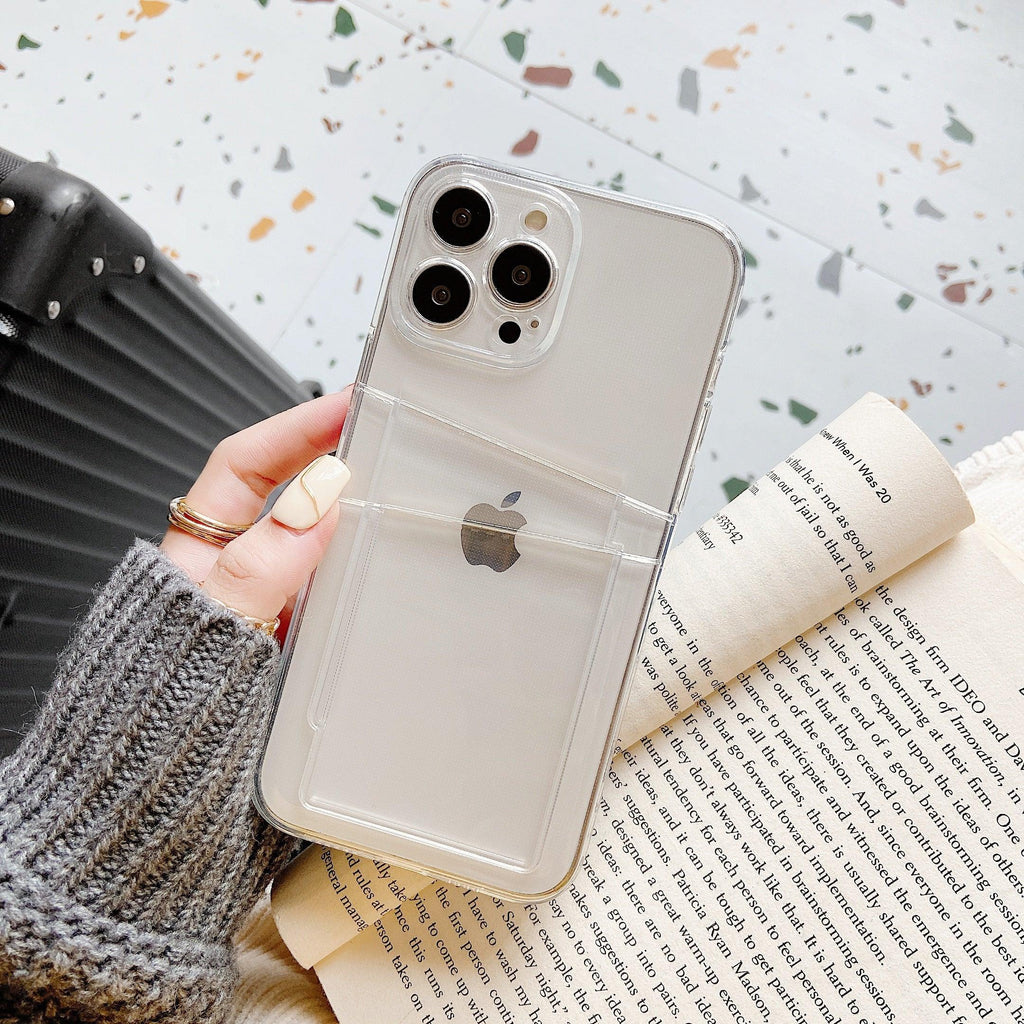 Clear Dual Card Slots Transparent Phone Case For iPhone 14 13 12 11 Pro Max XS Max XR X Full Body Shockproof Soft Silicone Back Cover Stevvex
