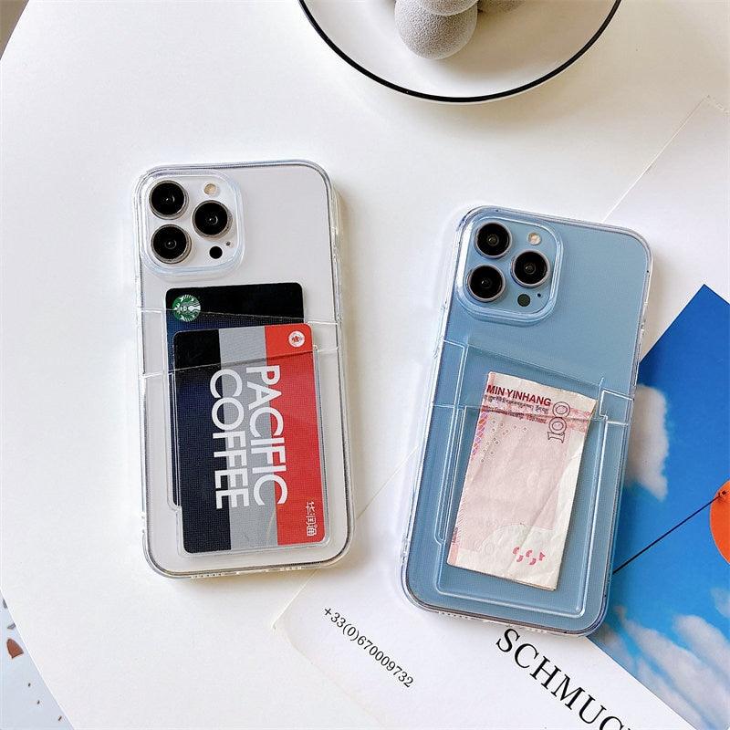 Clear Dual Card Slots Transparent Phone Case For iPhone 14 13 12 11 Pro Max XS Max XR X Full Body Shockproof Soft Silicone Back Cover Stevvex