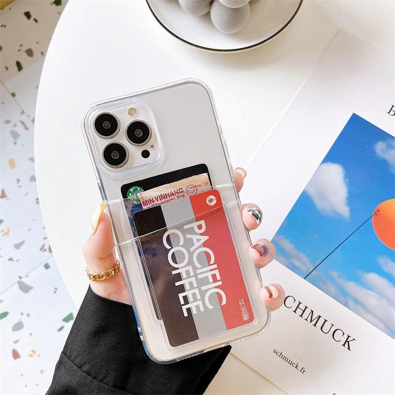 Clear Dual Card Slots Transparent Phone Case For iPhone 14 13 12 11 Pro Max XS Max XR X Full Body Shockproof Soft Silicone Back Cover Stevvex