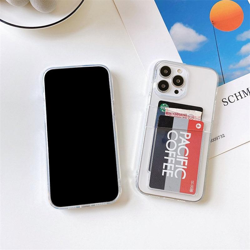Clear Dual Card Slots Transparent Phone Case For iPhone 14 13 12 11 Pro Max XS Max XR X Full Body Shockproof Soft Silicone Back Cover Stevvex