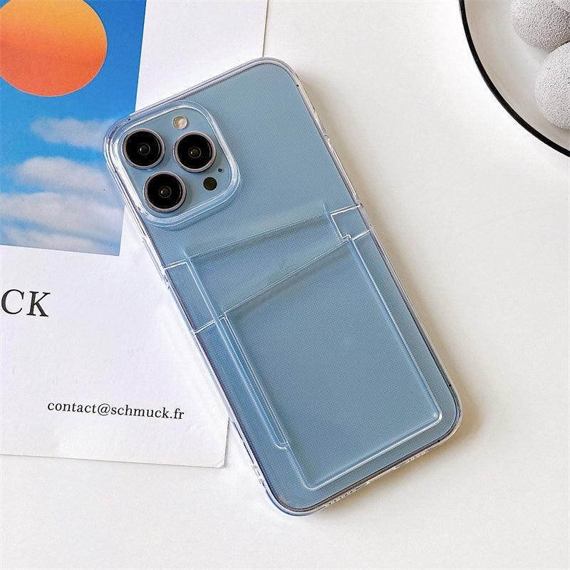 Clear Dual Card Slots Transparent Phone Case For iPhone 14 13 12 11 Pro Max XS Max XR X Full Body Shockproof Soft Silicone Back Cover Stevvex