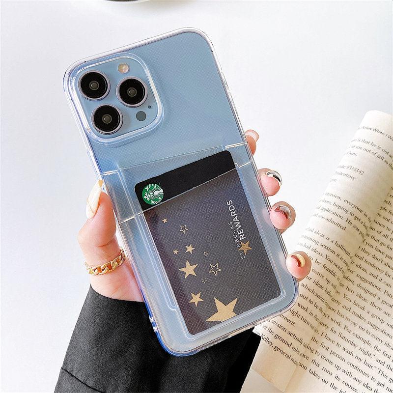 Clear Dual Card Slots Transparent Phone Case For iPhone 14 13 12 11 Pro Max XS Max XR X Full Body Shockproof Soft Silicone Back Cover Stevvex