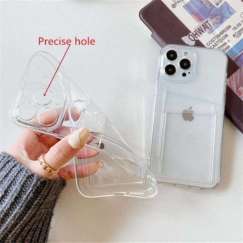 Clear Dual Card Slots Transparent Phone Case For iPhone 14 13 12 11 Pro Max XS Max XR X Full Body Shockproof Soft Silicone Back Cover Stevvex