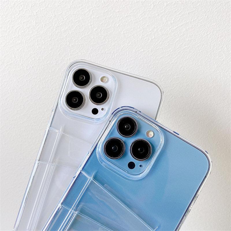 Clear Dual Card Slots Transparent Phone Case For iPhone 14 13 12 11 Pro Max XS Max XR X Full Body Shockproof Soft Silicone Back Cover Stevvex