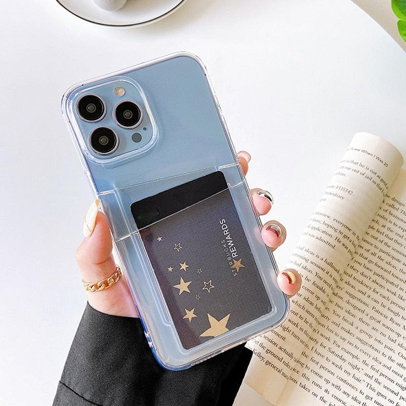 Clear Dual Card Slots Transparent Phone Case For iPhone 14 13 12 11 Pro Max XS Max XR X Full Body Shockproof Soft Silicone Back Cover Stevvex