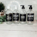16oz Clear Glass Soap Bottle Refillable Boston Round With Black Label BandsCo Straps