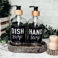 16oz Clear Glass Soap Bottle Refillable Boston Round With Black Label BandsCo Straps