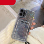Clear Holographic Love Heart Pattern Cute Case with Card Holder Love Gradient Transparent Soft Case For iPhone 14 13 11 12 Pro Max Mini  X XS XR 7 8 Plus Wallet Card Holder Cover Stevvex