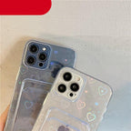 Clear Holographic Love Heart Pattern Cute Case with Card Holder Love Gradient Transparent Soft Case For iPhone 14 13 11 12 Pro Max Mini  X XS XR 7 8 Plus Wallet Card Holder Cover Stevvex