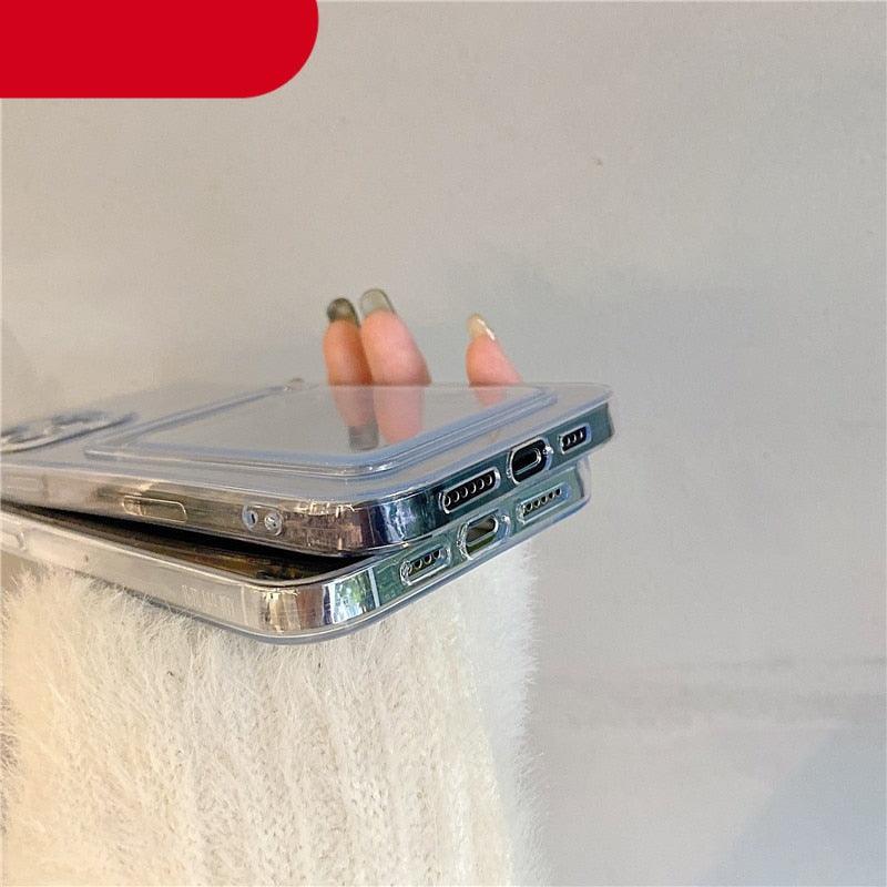 Clear Holographic Love Heart Pattern Cute Case with Card Holder Love Gradient Transparent Soft Case For iPhone 14 13 11 12 Pro Max Mini  X XS XR 7 8 Plus Wallet Card Holder Cover Stevvex