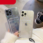 Clear Holographic Love Heart Pattern Cute Case with Card Holder Love Gradient Transparent Soft Case For iPhone 14 13 11 12 Pro Max Mini  X XS XR 7 8 Plus Wallet Card Holder Cover Stevvex