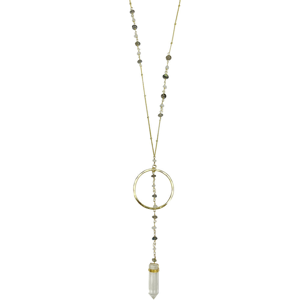 Clear Quartz Y Necklace Halo Crystal Pendant Gemstone Strand Layering BandsCo Straps