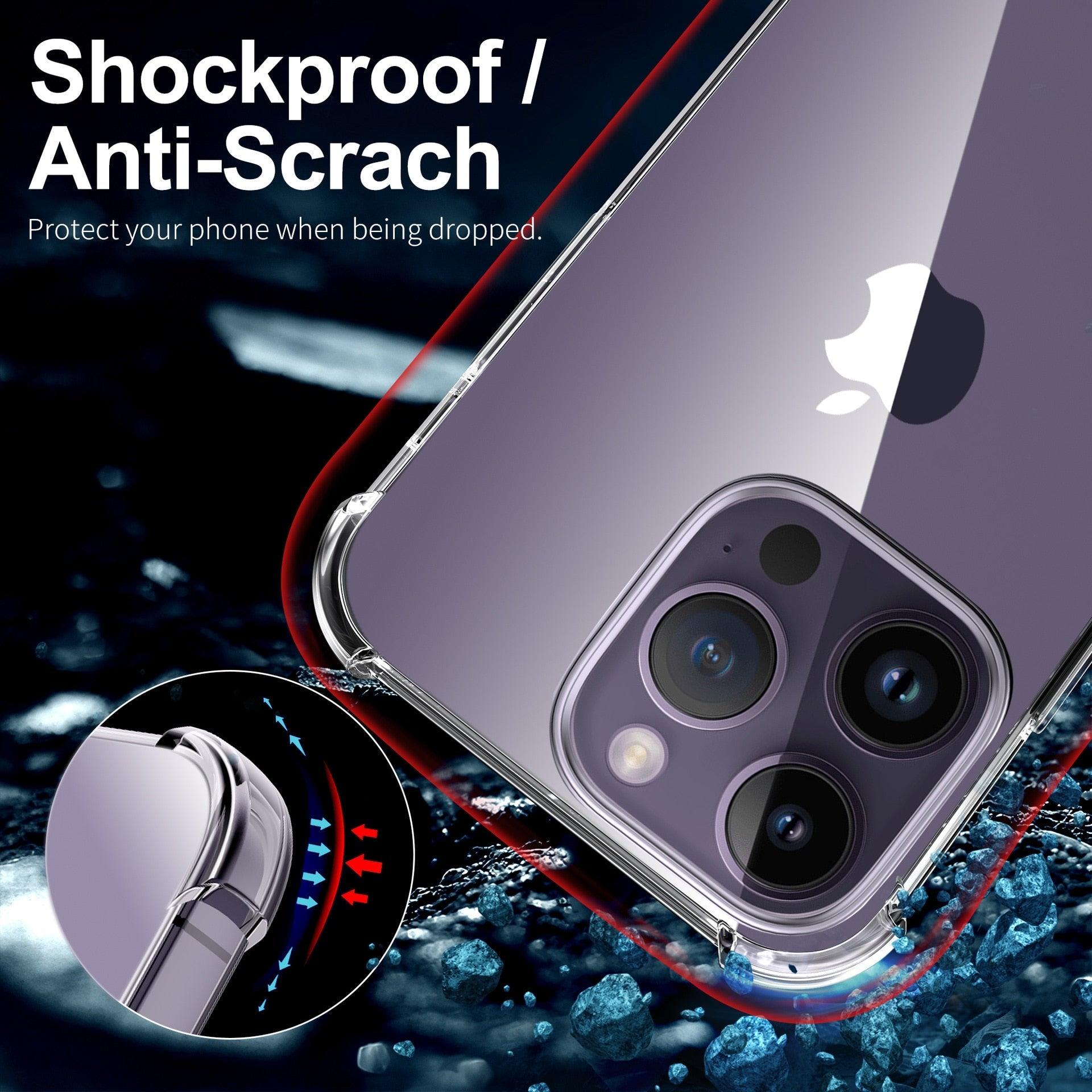 Clear Shockproof Phone Case For iPhone 14 13 12 11 Pro Max X XR XS Max Lens Protection Case on iPhone 11 12 13 14 Pro Back Cover Protection Non-Yellowing Shockproof Phone Case for iPhone Stevvex