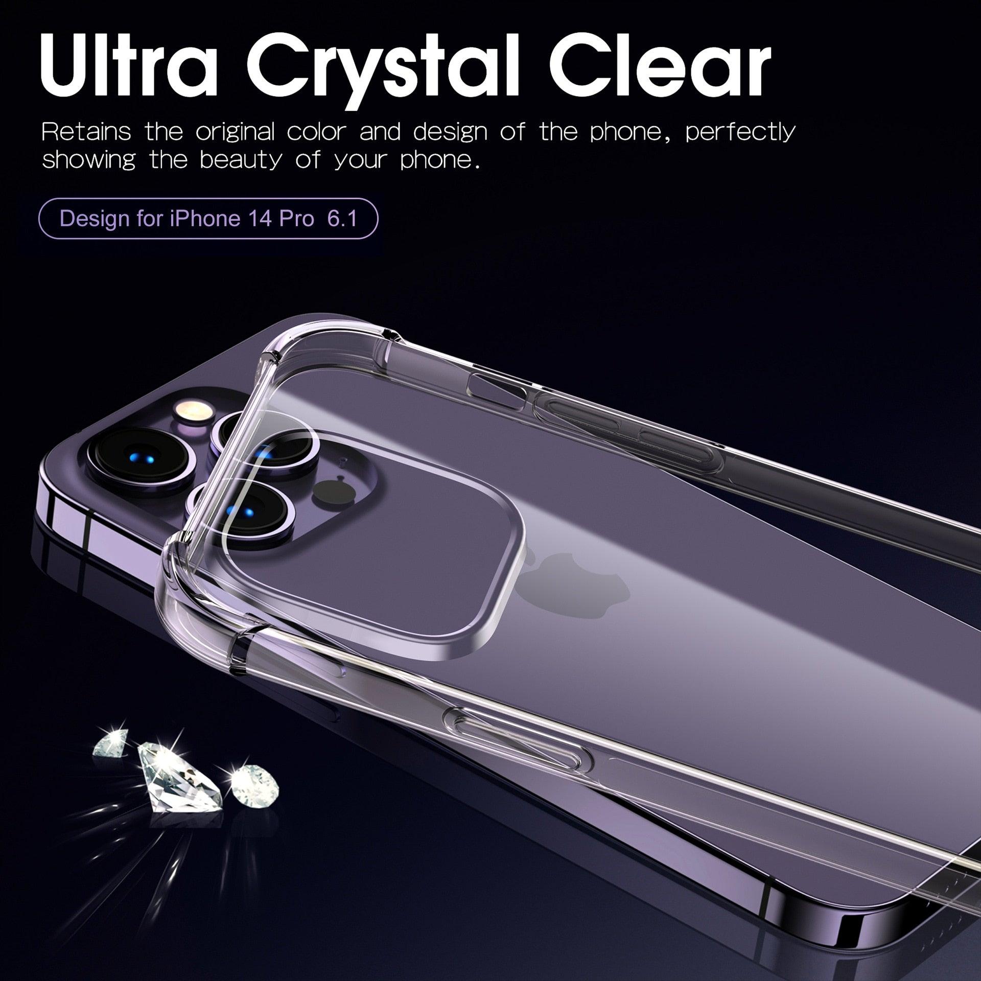 Clear Shockproof Phone Case For iPhone 14 13 12 11 Pro Max X XR XS Max Lens Protection Case on iPhone 11 12 13 14 Pro Back Cover Protection Non-Yellowing Shockproof Phone Case for iPhone Stevvex