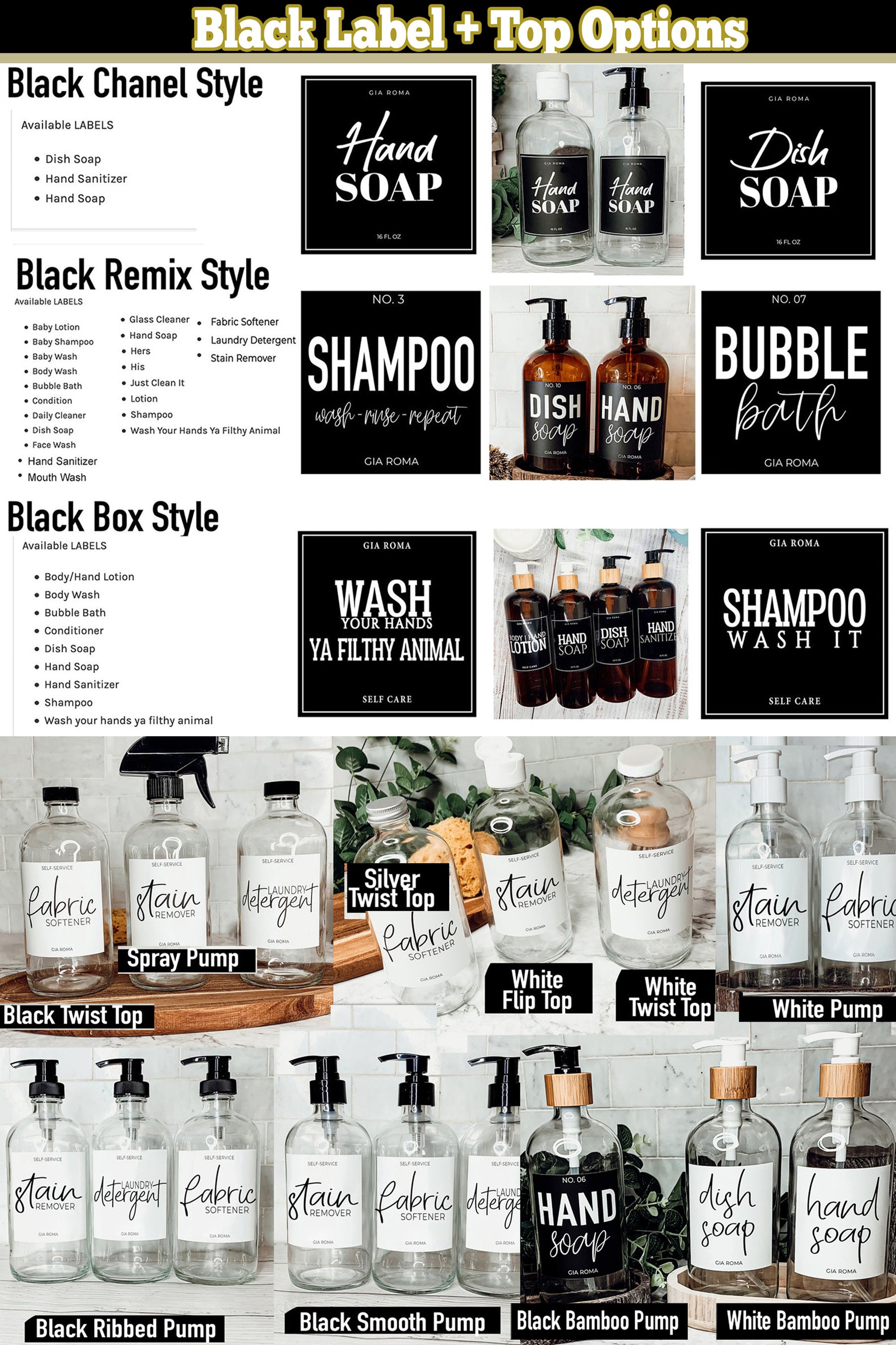 32oz Clear Glass Reusable Dispenser Bottle Black Twist Top BandsCo Straps