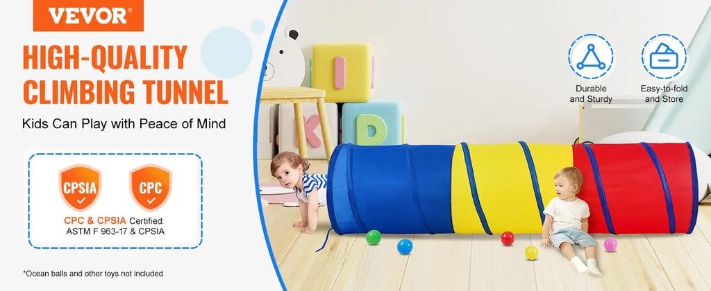 VEVOR Kids Play Tunnel Tent for Toddlers Collapsible Gift for Boy and Girl Play Tunnel Indoor and Outdoor Game Red/Yellow/Blue