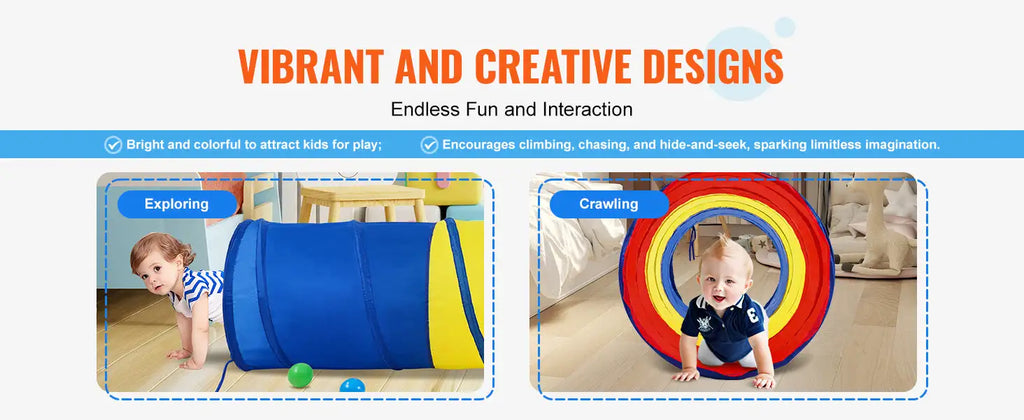 VEVOR Kids Play Tunnel Tent for Toddlers Collapsible Gift for Boy and Girl Play Tunnel Indoor and Outdoor Game Red/Yellow/Blue